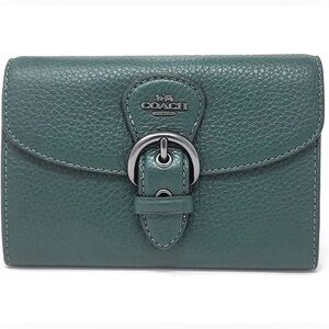 Coach Green Pebbled Leather Wallet with Buckle Accent
